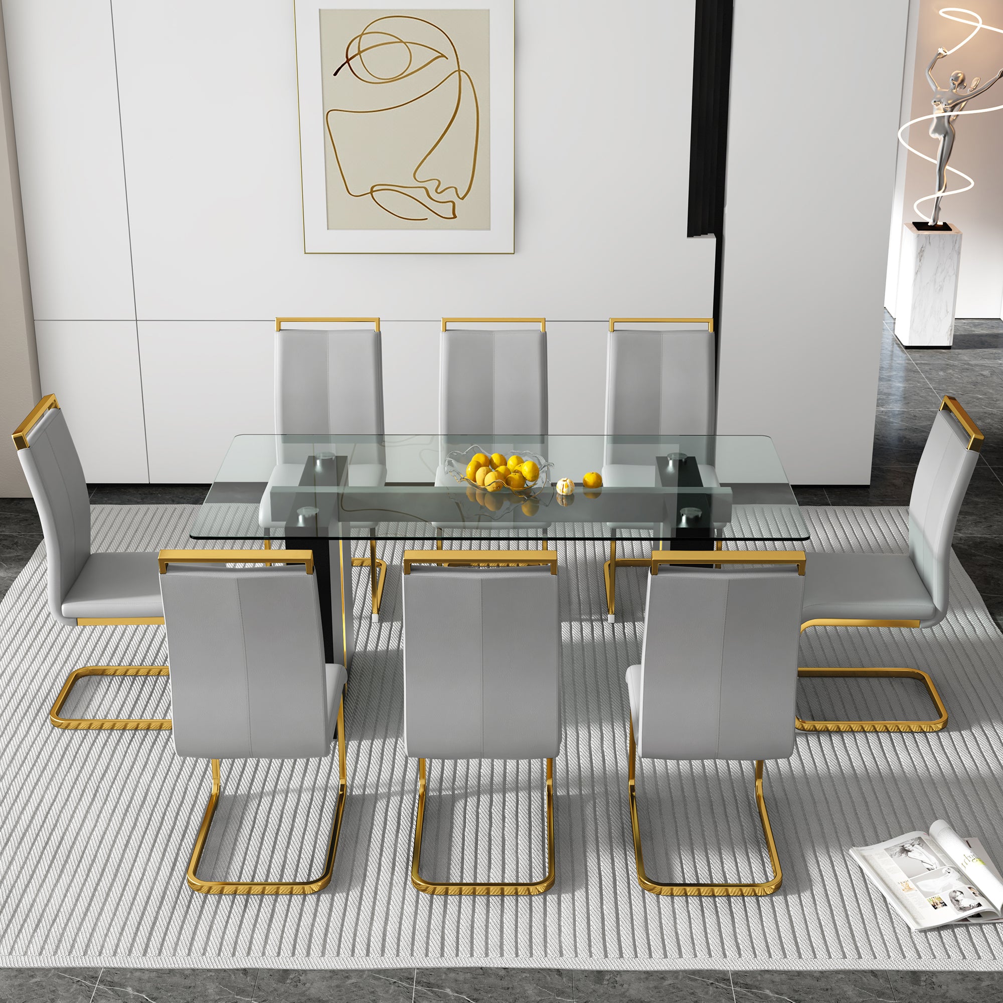 Modern Glass Table for 6-8 people - Black and Gold