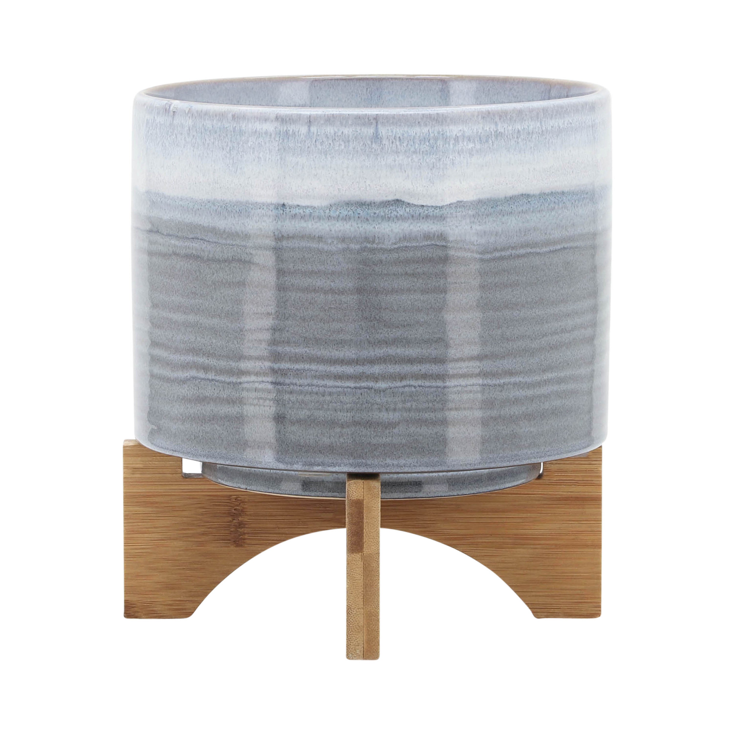 Ceramic 8" Planter on stand - Blue Shade