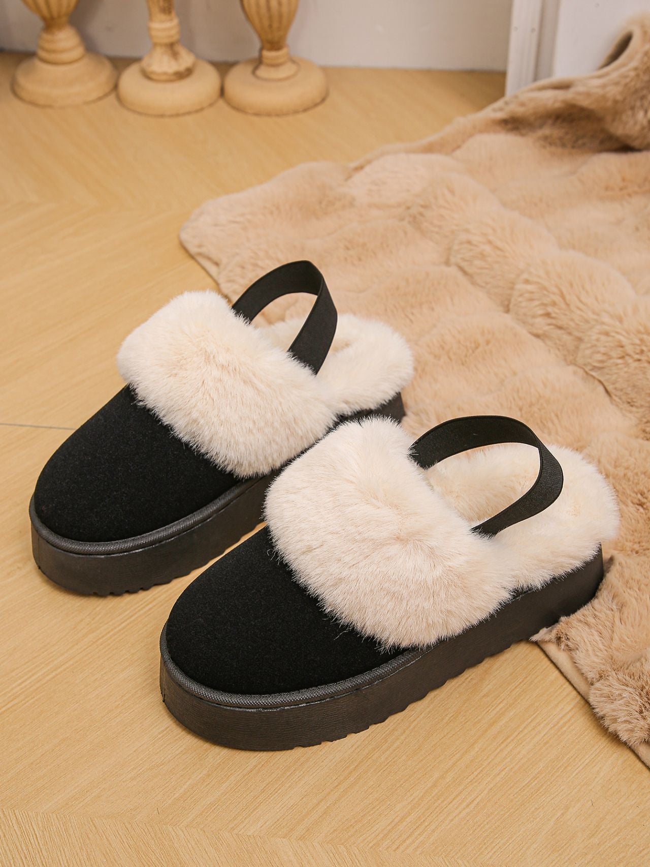 Cozy Faux Fur Round Toe Platform Slippers