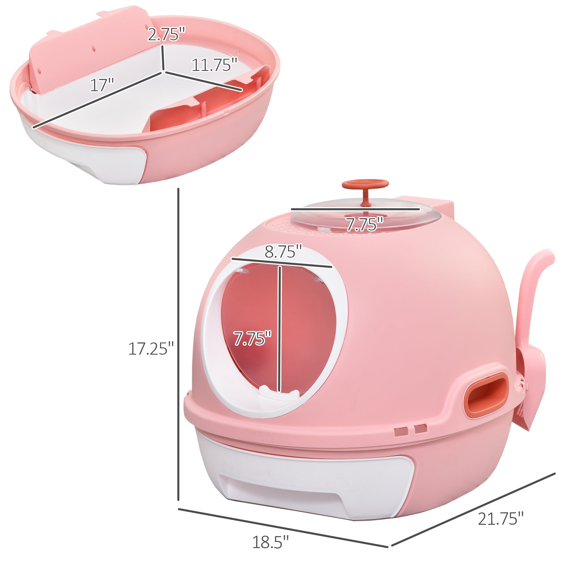 PawHut Covered Litter Box with a Lid, Scoop Enclosed Drawer & Skylight for Cats - Pink