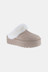 Cozy Thick Bottom Faux Fur Trim Snow Shoe Slippers, Beige/ Tan