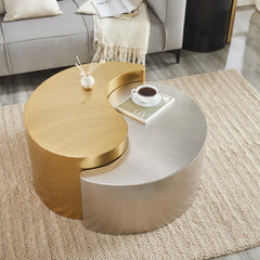 Ying Yang Modern & Contemporary Style 2PC Coffee Table Made with Iron Sheet Frame in Gold & Silver