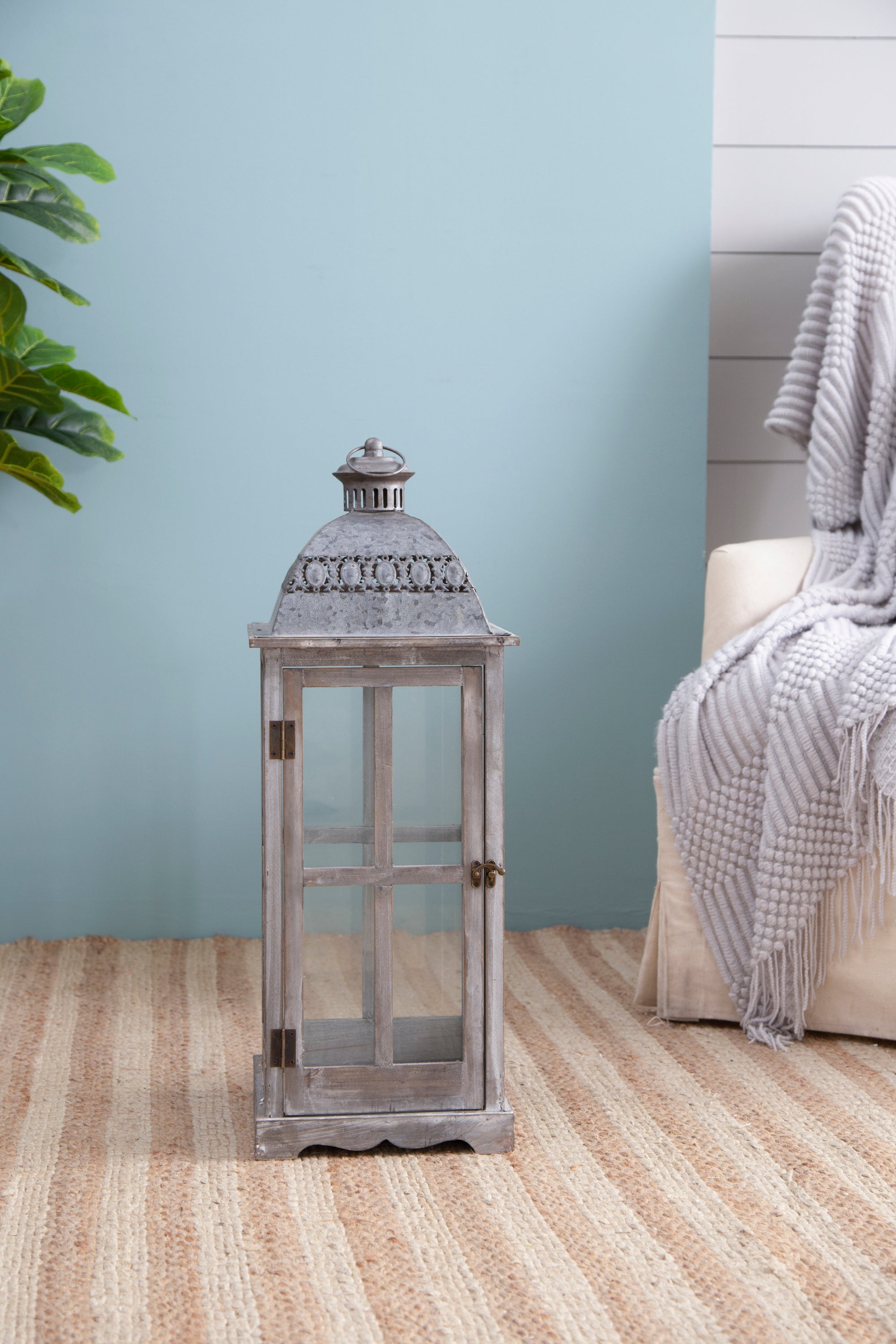 Wooden Candle Lantern Decorative (Set of 2) - Grey