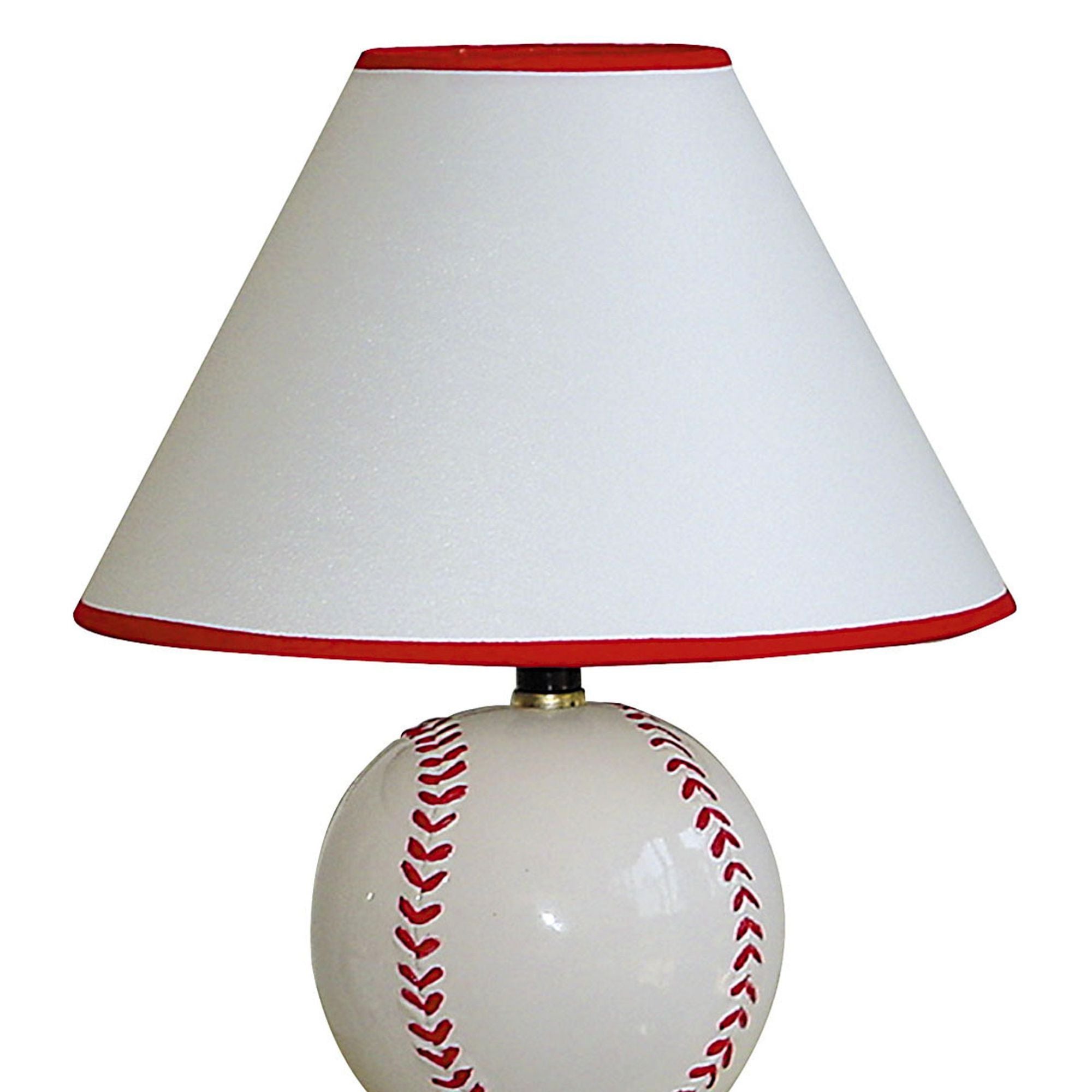 12" Tall Ceramic Table Lamp, Baseball Shaped, Linen Shade