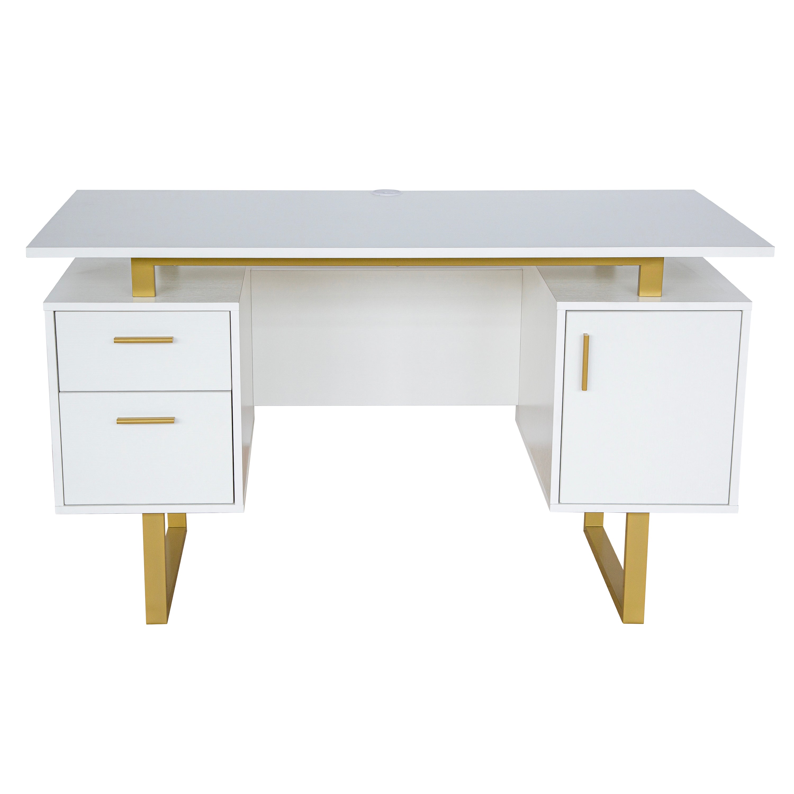 Techni White and Gold Desk for Office with Drawers & Storage, 51.25 in. W