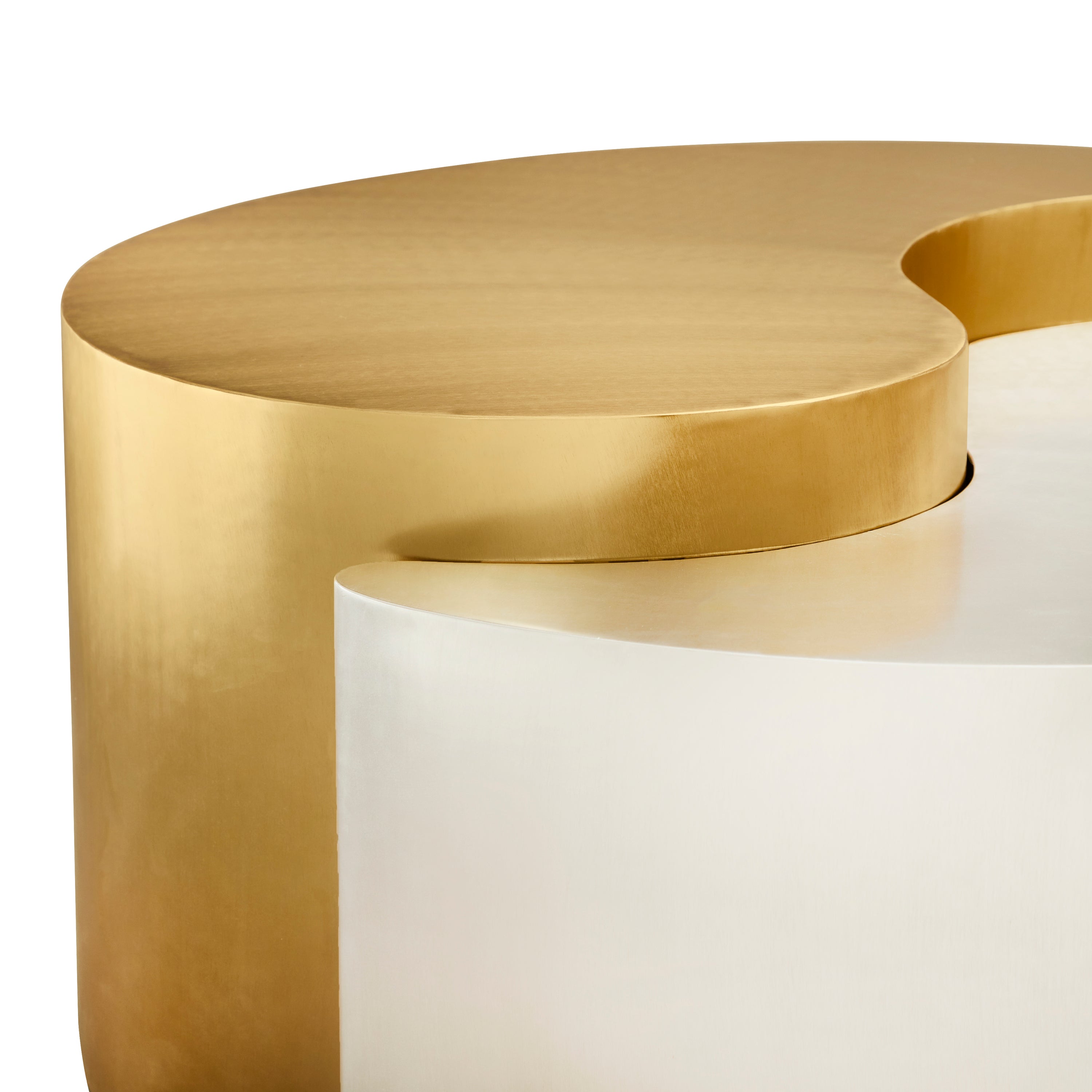 Ying Yang Modern & Contemporary Style 2PC Coffee Table Made with Iron Sheet Frame in Gold & Silver