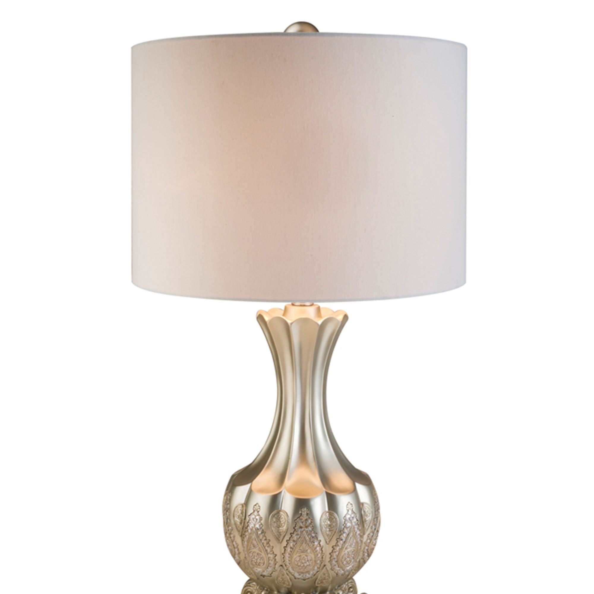 Royal Design 30" Tall Polyresin Table Lamp with Silver finish - White Linen Shade