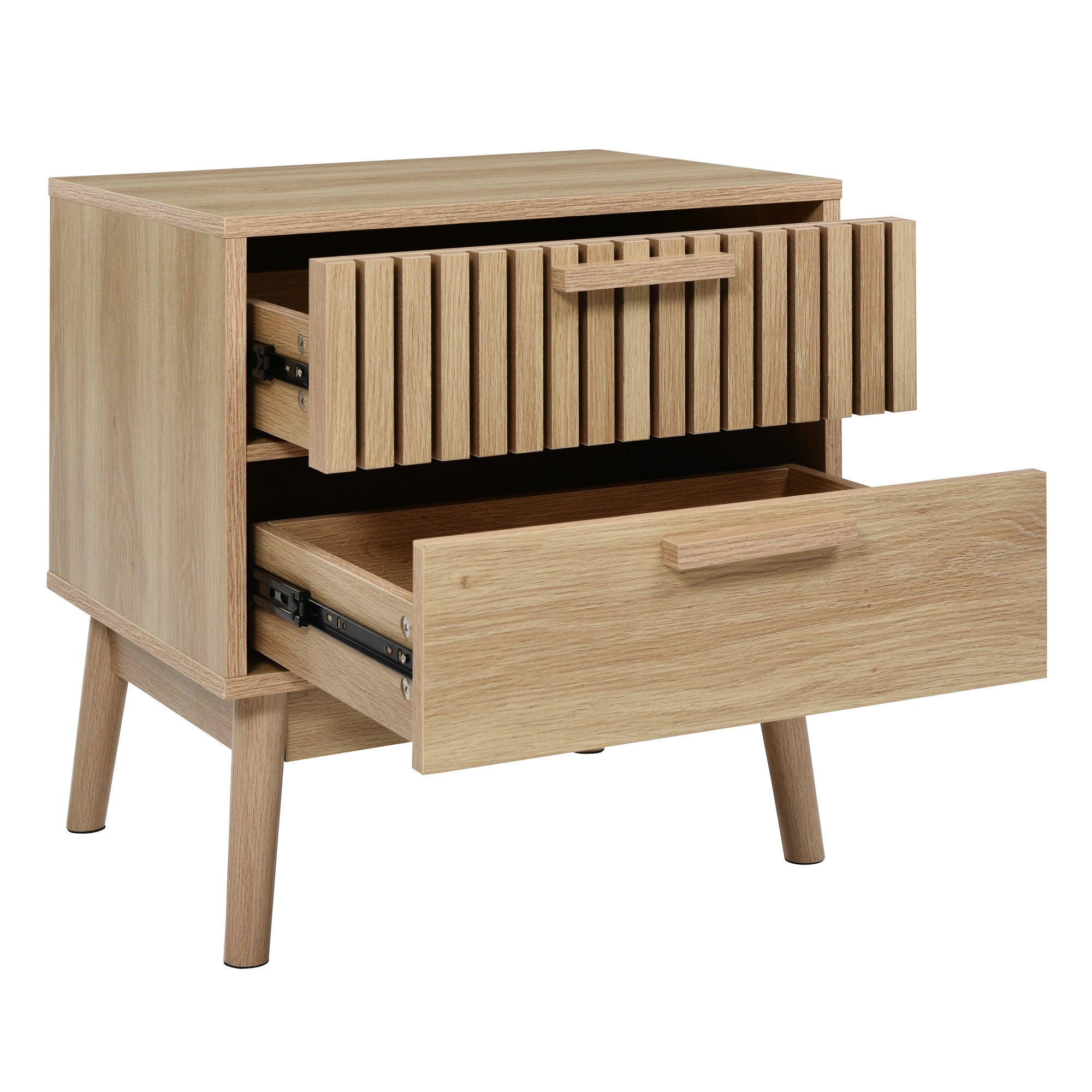 2-Drawer Nightstand with Rubber Wood Legs - Oak