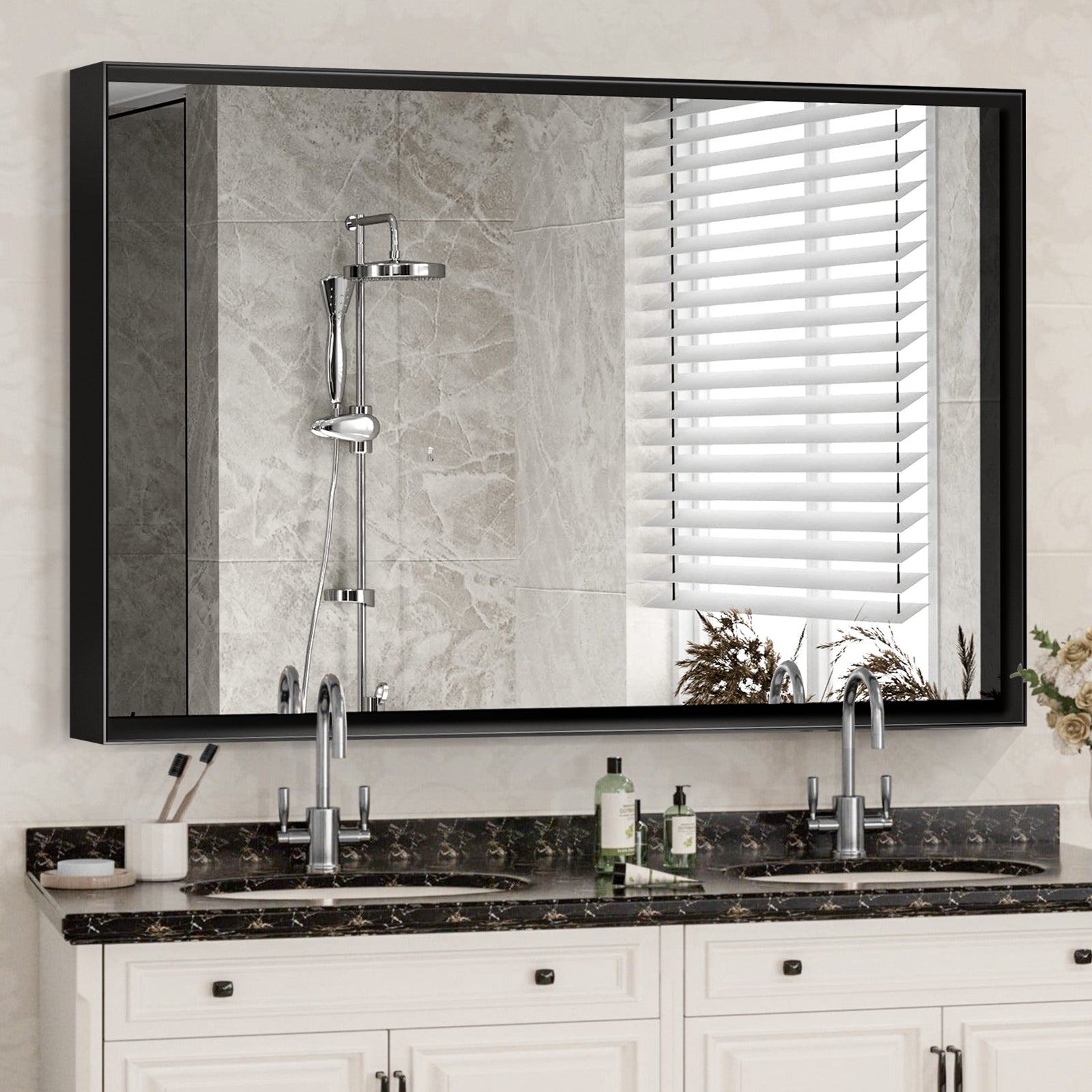 Glossy Black Bathroom Wall Mirrors 48x30inch (Horizontal & Vertical)