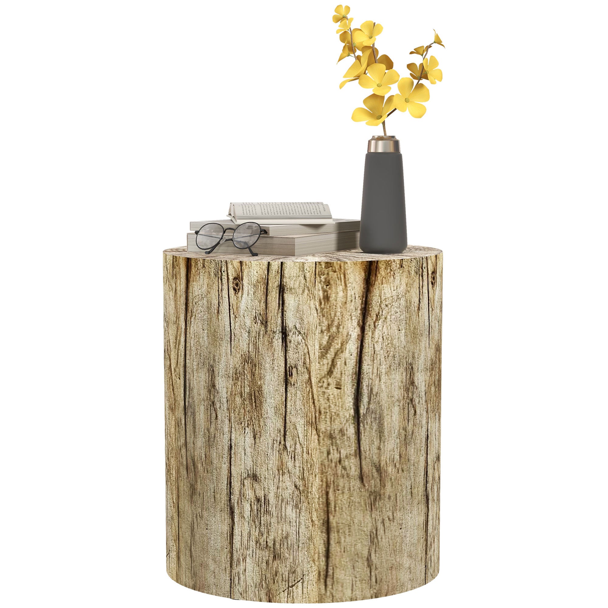 Tree Stump Stool, Decorative Side Table with Round Tabletop and Wood Grain Finish for Indoors and Outdoors