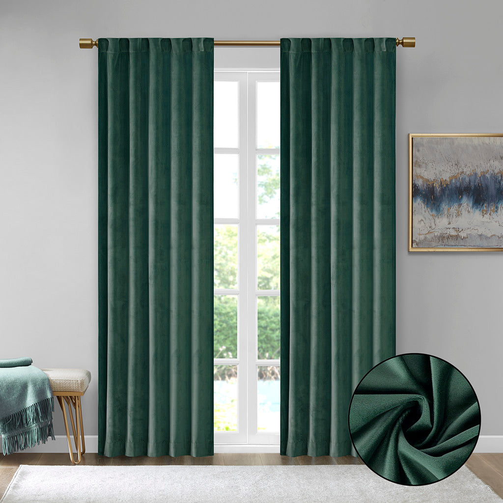 Room Darkening Poly Velvet Rod Pocket/Back Tab Curtain Panel Pair - Green