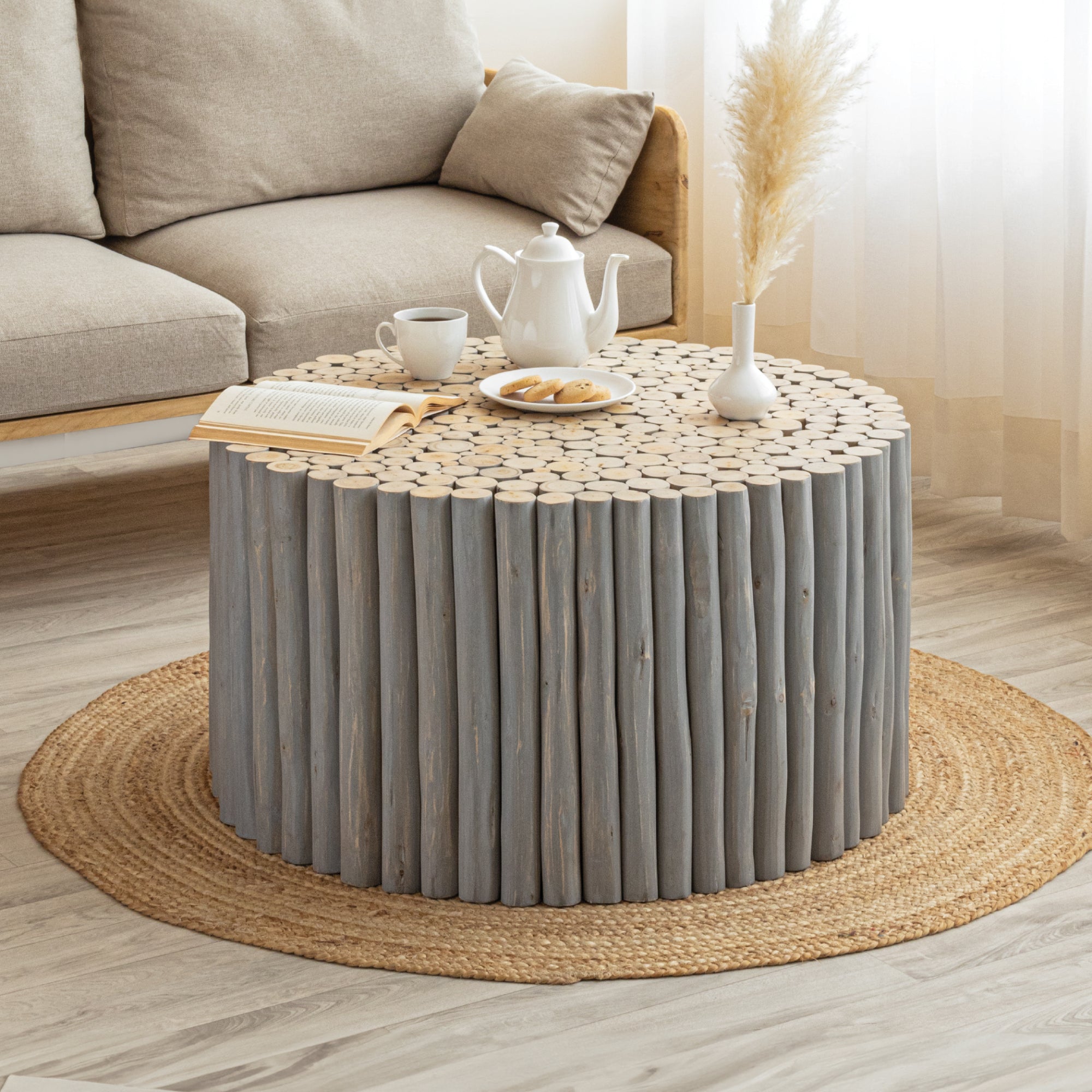 Rustic Art Wood Coffee Table - Grey