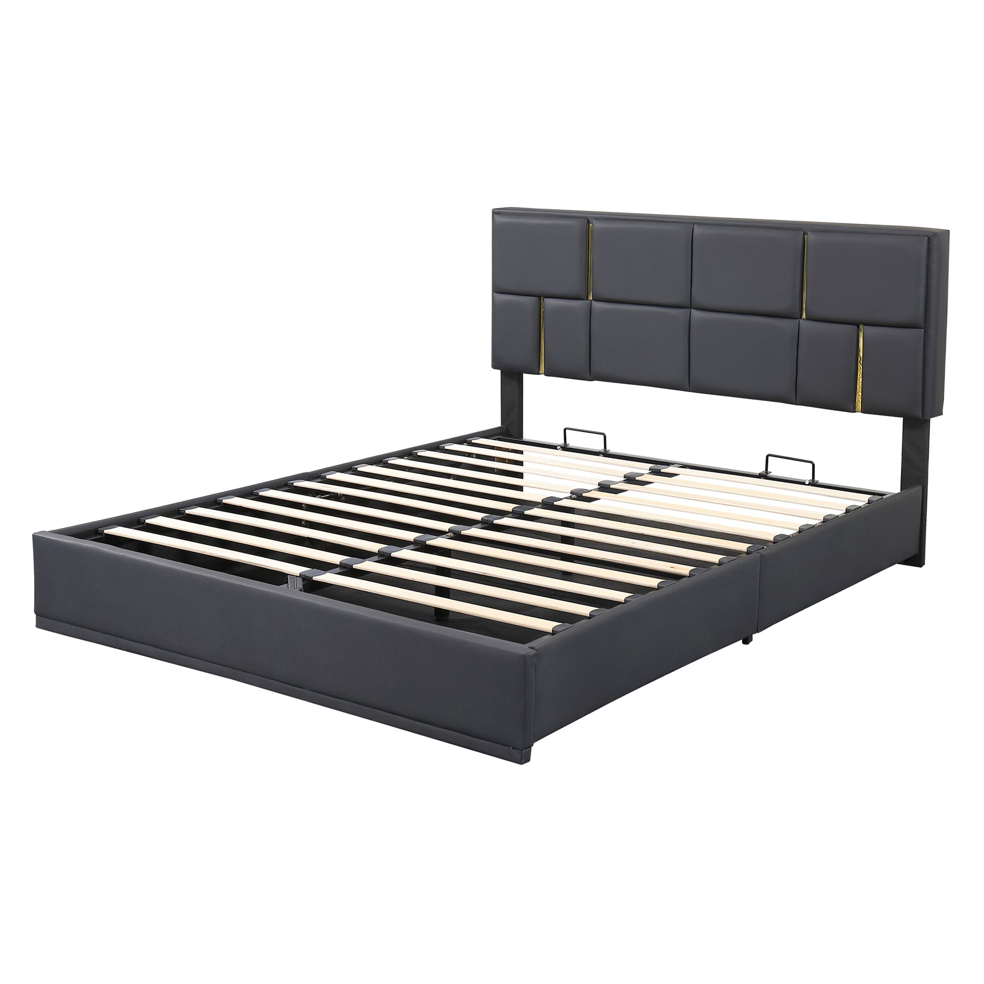 2-Pieces Bedroom Sets: Queen Size Upholstered Platform Bed + Storage Ottoman - Black