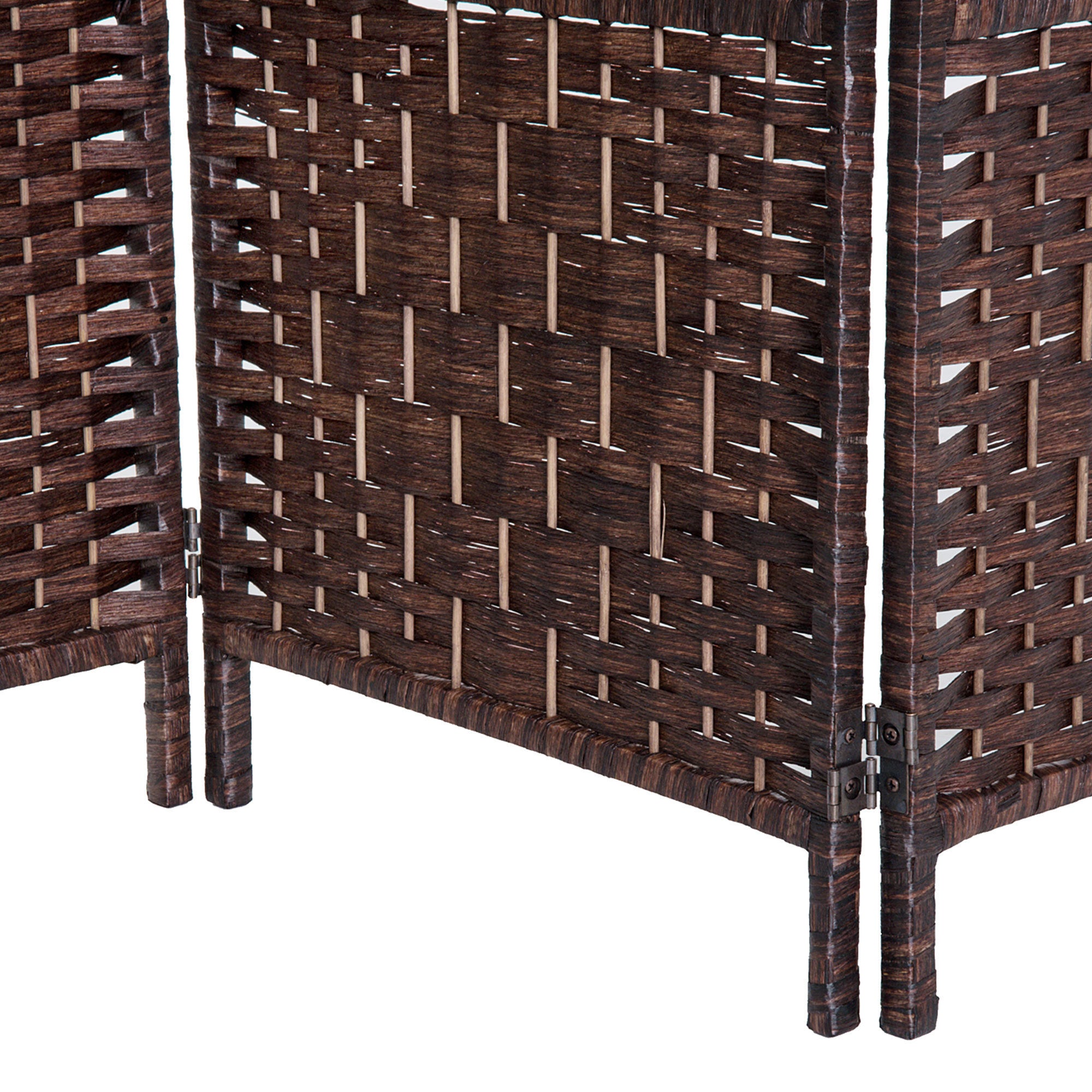 6' Tall Wicker Weave 4 Panel Room Divider Privacy Screen - Brown