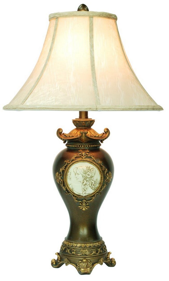 29" Tall Table Lamp w/ Espresso finish, Gold Leaves and Classical Greece Accents