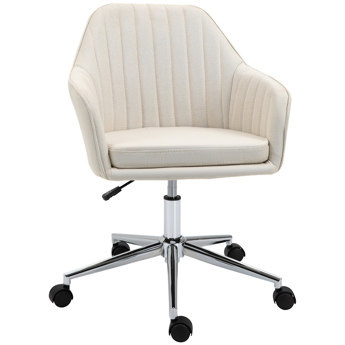 Mid-Back Task Chair, Fabric Home Office Chair, Swivel Desk Chair with Tub Shape Design & Lined Pattern Back - Beige