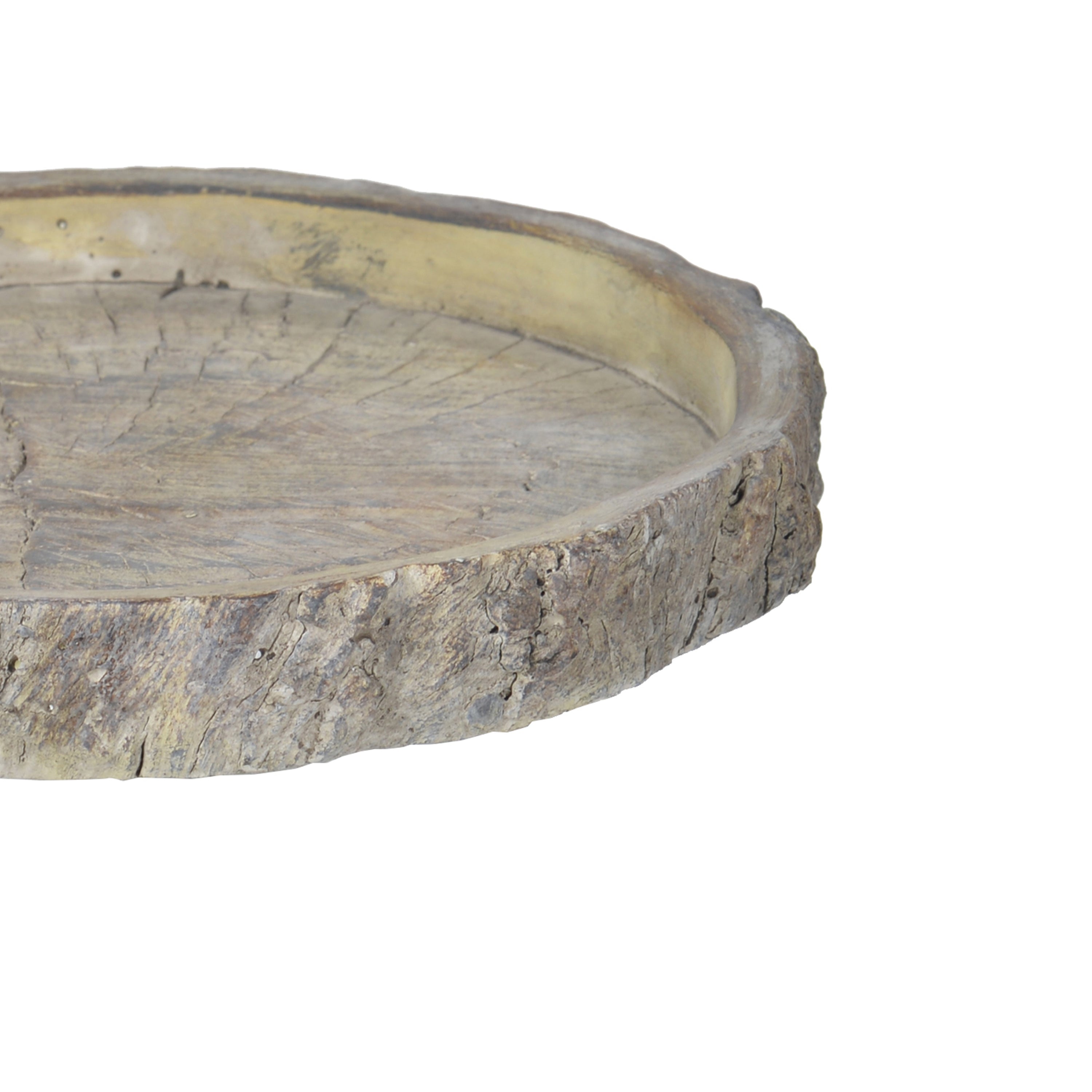 Decorative Round Shape Cemented Log Plate/Tray, Gray