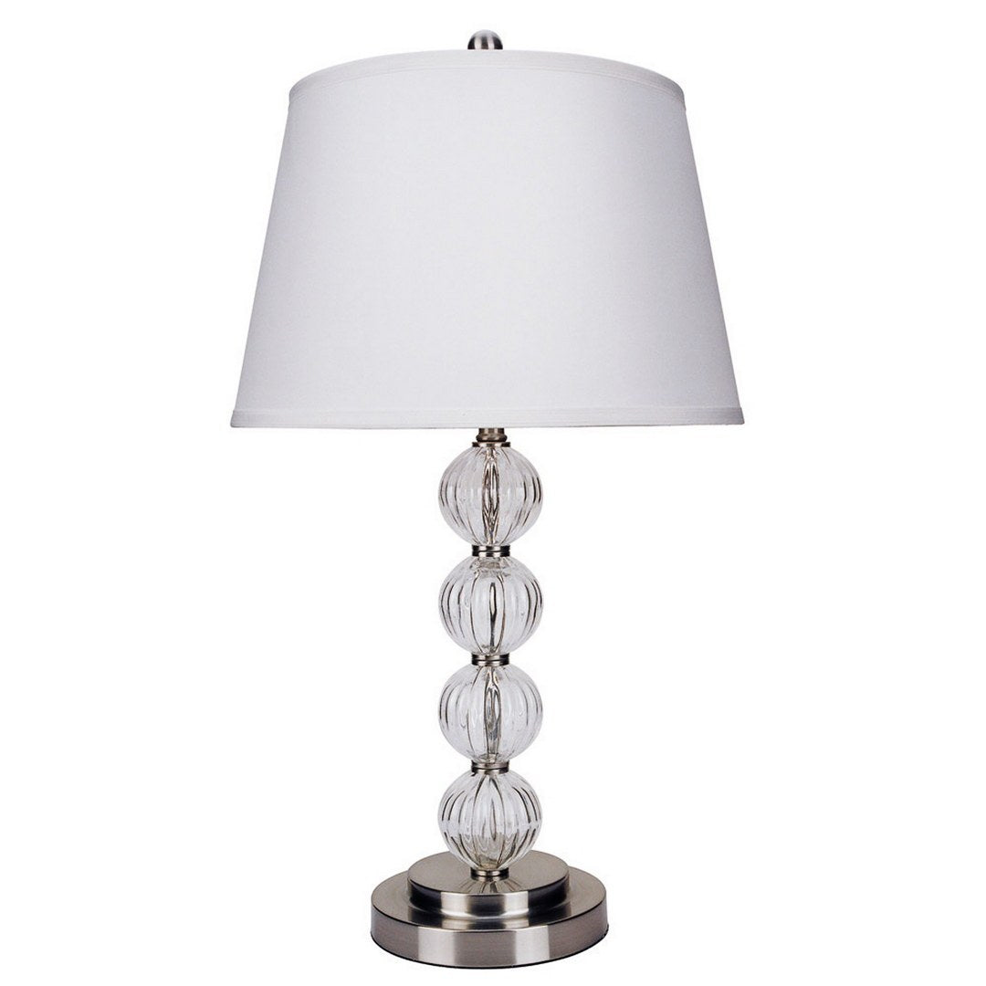 28.5" Tall Metal Table Lamp with Satin Nickel finish and Orb design, Linen Shade