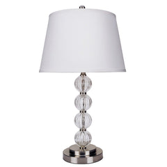 28.5" Tall Metal Table Lamp with Satin Nickel finish and Orb design, Linen Shade