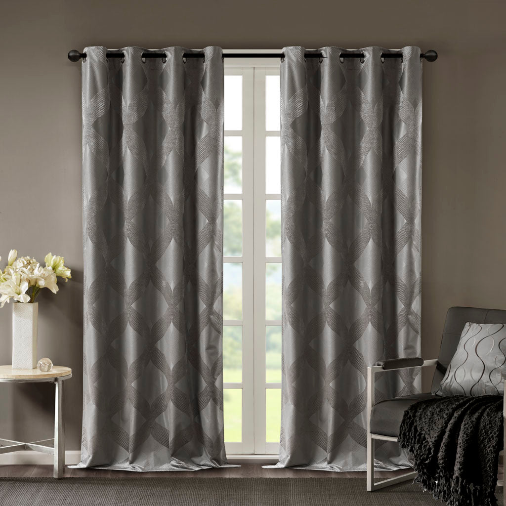 Ogee Knitted Jacquard Total Blackout Curtain Panel - Charcoal