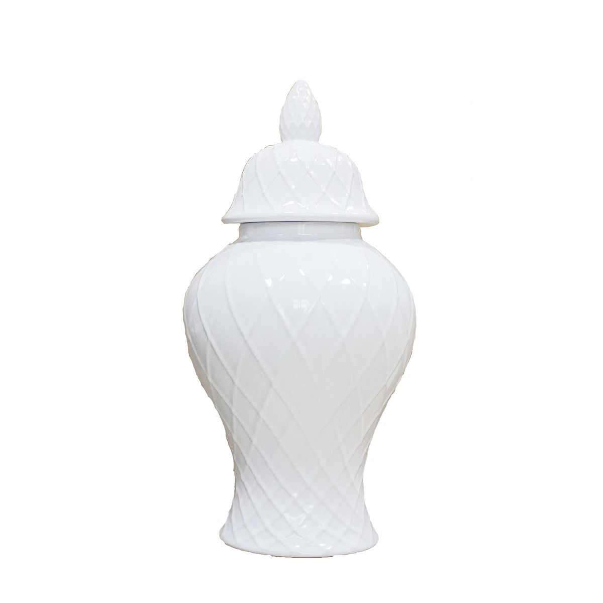 Elegant White Ceramic Ginger Jar with Decorative Design 16.50"H