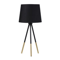 20" Tripod Leg Metal Table Lamp" Devon", Matte Black / Gold Metal