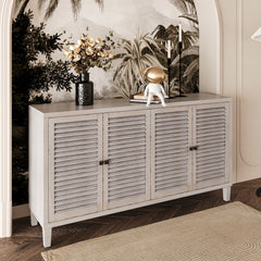 Accent Cabinet 4 Shutter Door Wooden Cabinet Sideboard Buffet - Natural Wood Wash