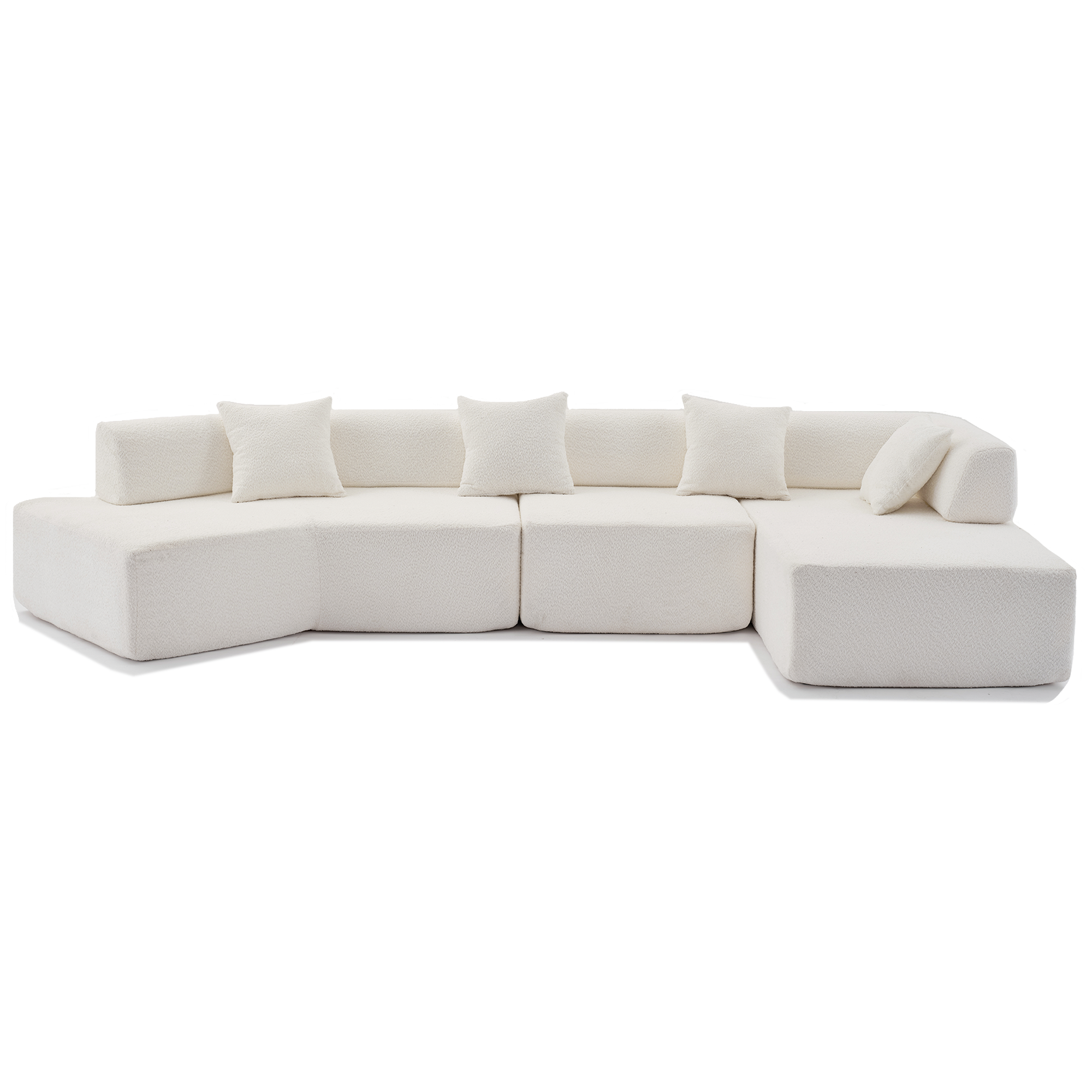 Modern Minimalist 140" L-Shape Couch, No Assembly Required - Boucle-White