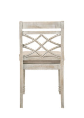 French Country Style Side Chair (Set-2) - Fabric & Antique White Finish