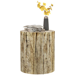 Tree Stump Stool, Decorative Side Table with Round Tabletop and Wood Grain Finish for Indoors and Outdoors