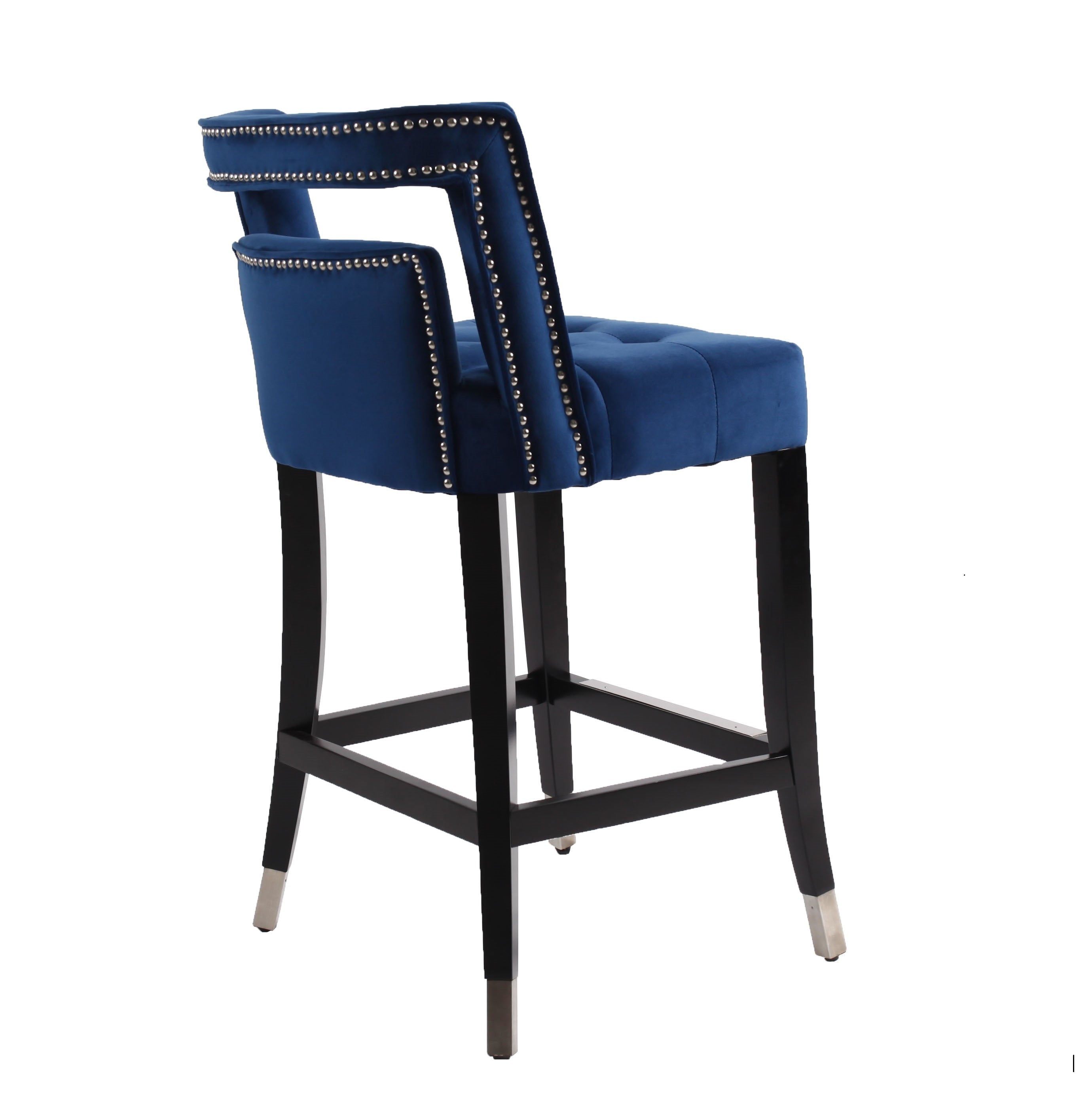 Suede Velvet Barstool with nailheads 26 inch Seater height (Set of 2) - Navy Blue