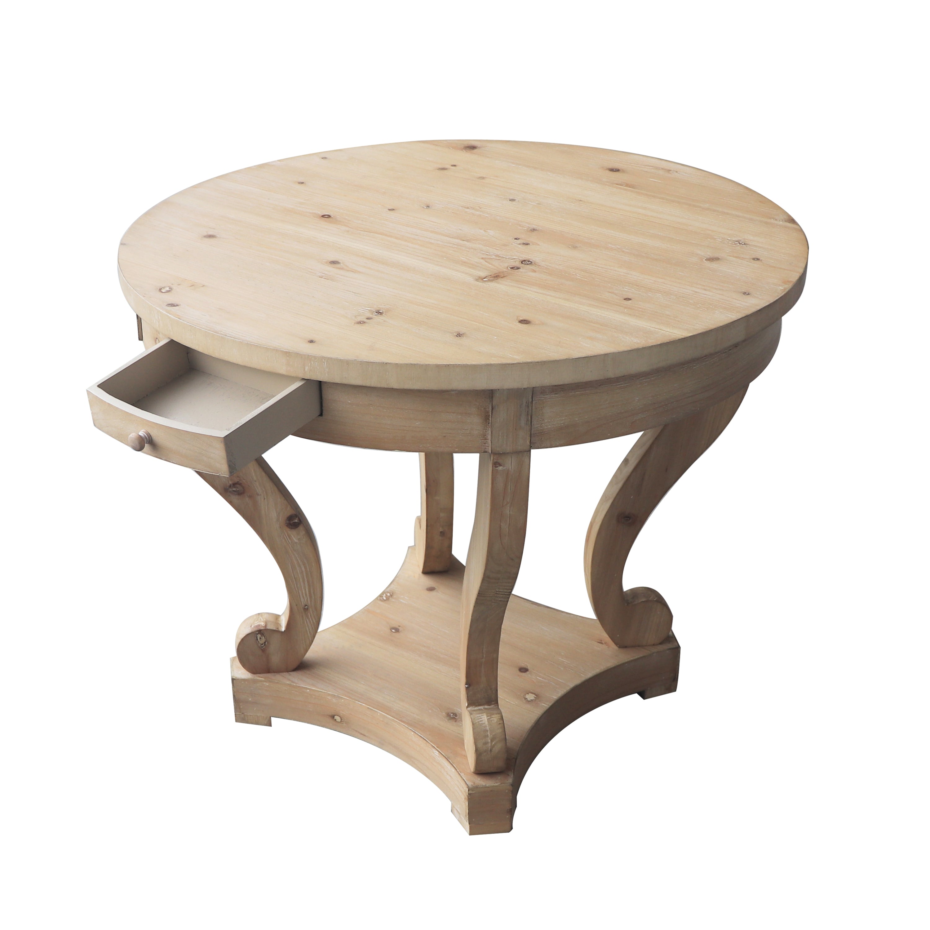 Farmhouse Style Round End Table - Natural Wood Grain Distressed