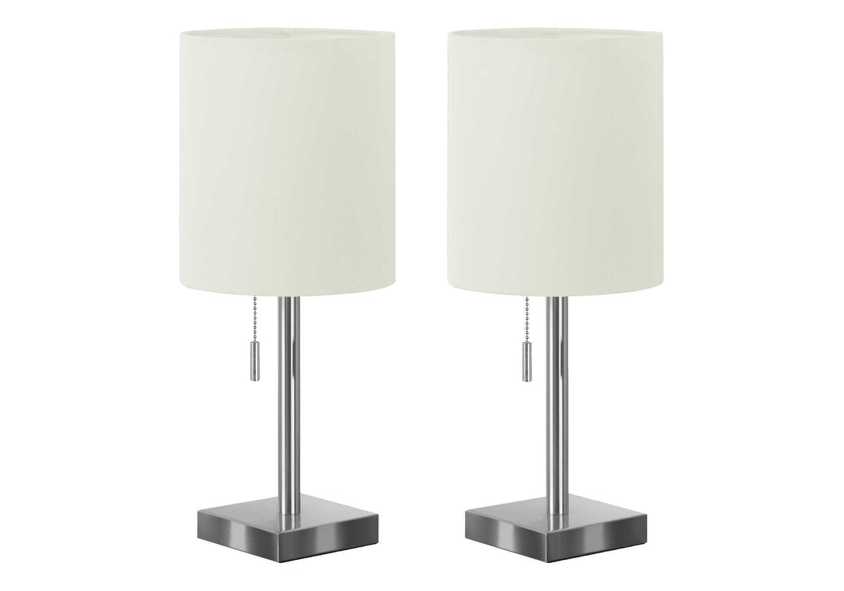 Set Of 2, 17"H, Table Lamp, Usb Port Included, Nickel Metal, Ivory / Cream Shade, Contemporary