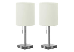 Set Of 2, 17"H, Table Lamp, Usb Port Included, Nickel Metal, Ivory / Cream Shade, Contemporary