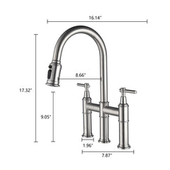 Bridge Kitchen Faucet with Pull-Down Sprayhead in Spot - Brushed Nickel