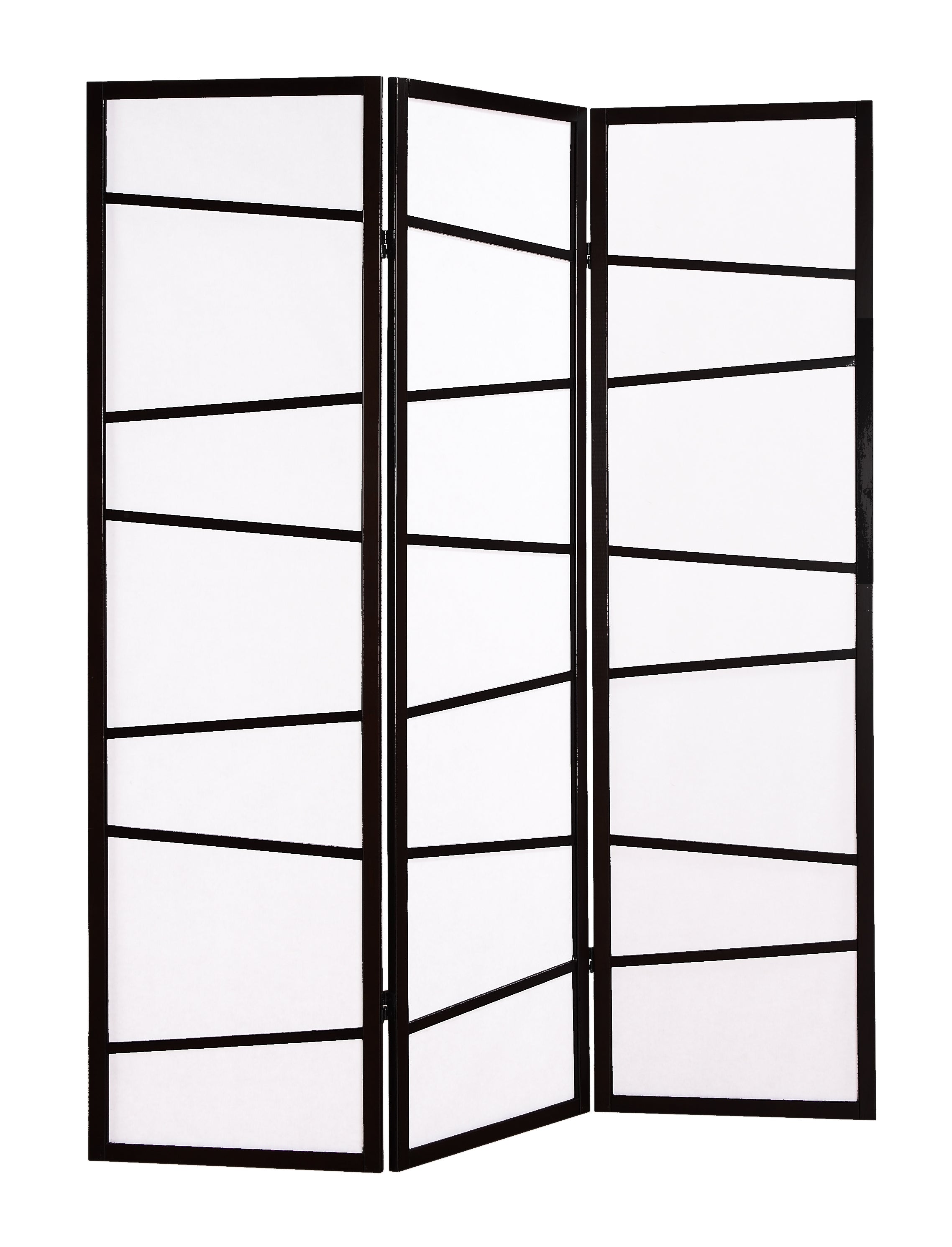 3-Panel Screen Room Divider, Black Wood+Paper