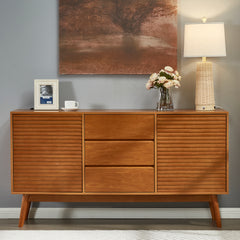 Modern Wood TV Stand, Entertainment Center for TVs up to 65", Sideboard Buffet Cabinet Credenza, Slatted Media Console