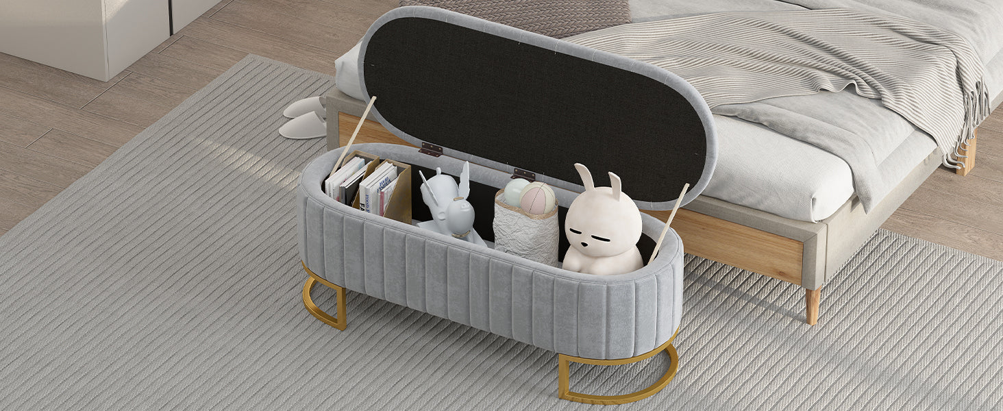 Elegant Velvet Storage Ottoman Bench with Button-Tufted - Grey