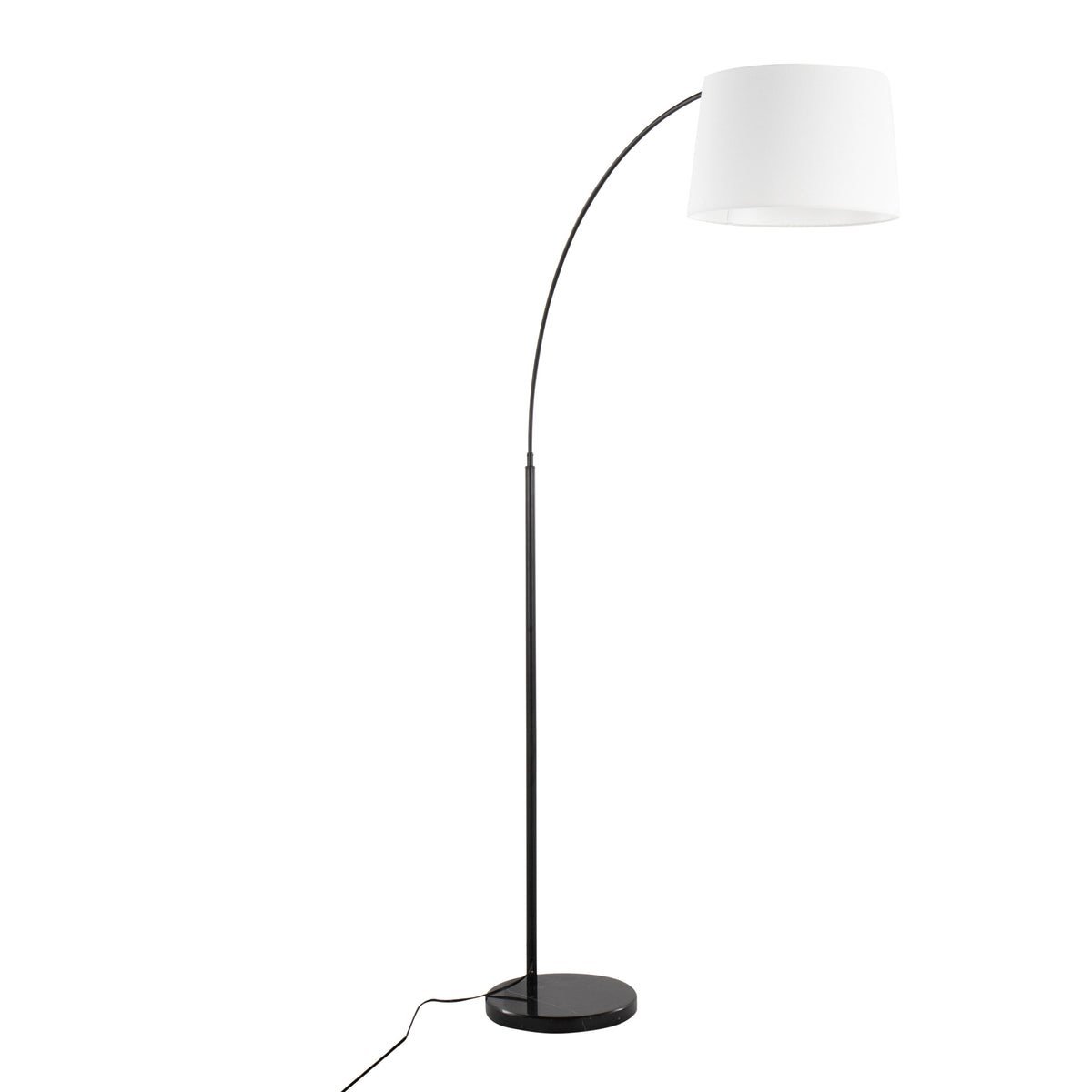 Contemporary Floor Lamp in Black Marble and Black Metal with White Linen Shade