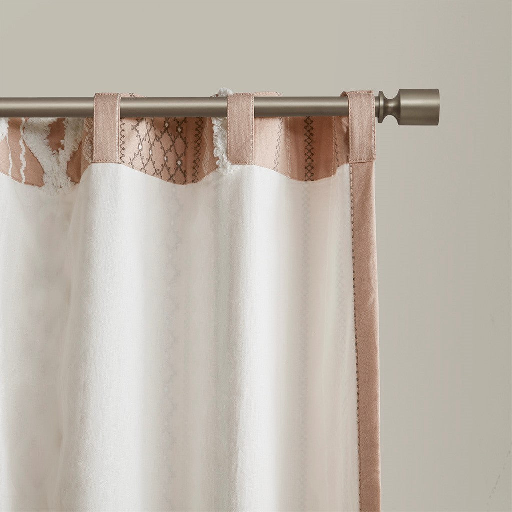 Cotton Printed Curtain Panel with Chenille Stripe and Lining - Blush Beige