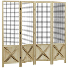 4 Panel Room Divider, 4.7 Ft Tall Wood Indoor Portable Folding - Natural