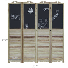 4-Panel Folding Room Divider with Blackboard, 5.5 Ft Tall Freestanding Privacy - White Wood