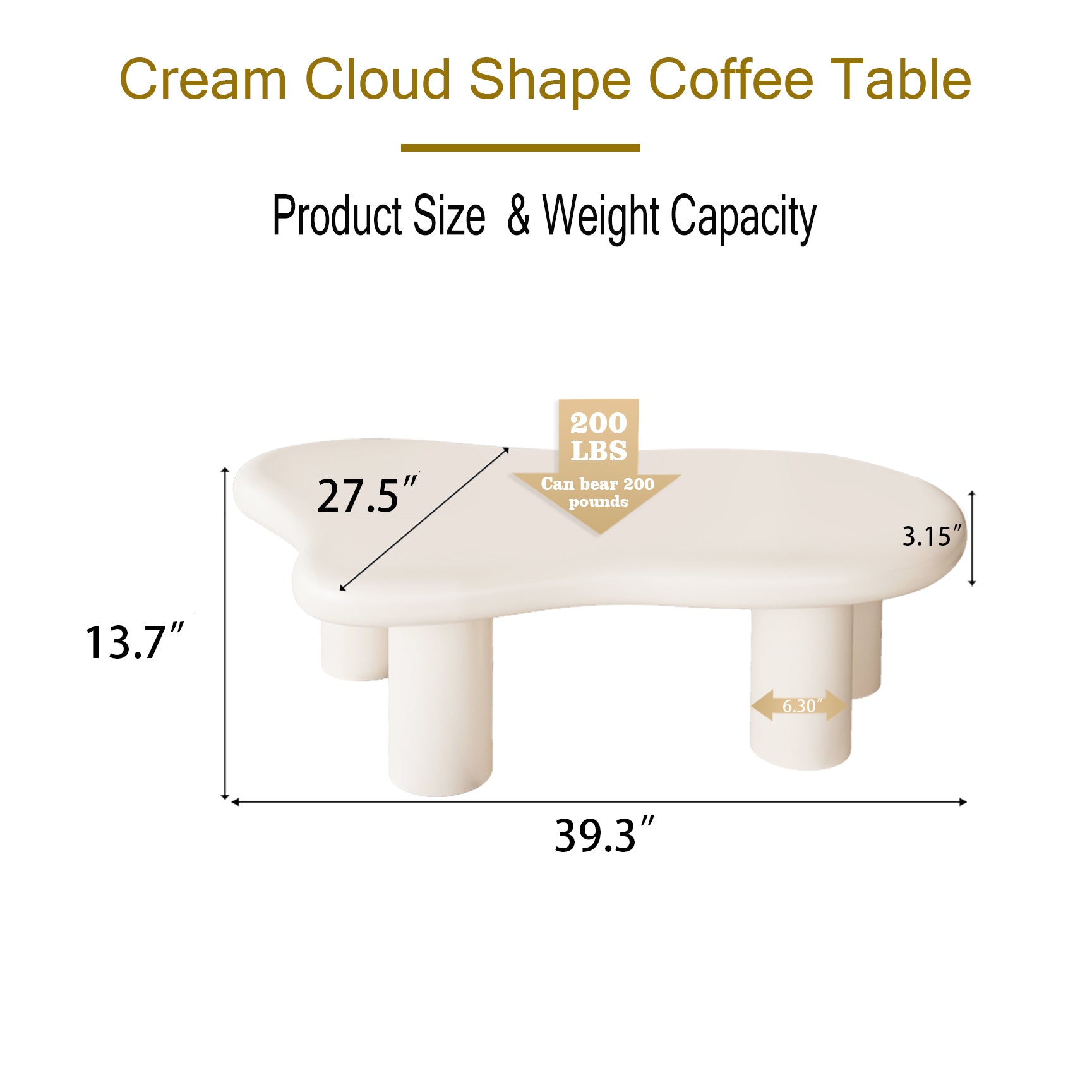 Contemporary and Minimalist 40 Inch Cloud Shaped Coffee Table - Beige