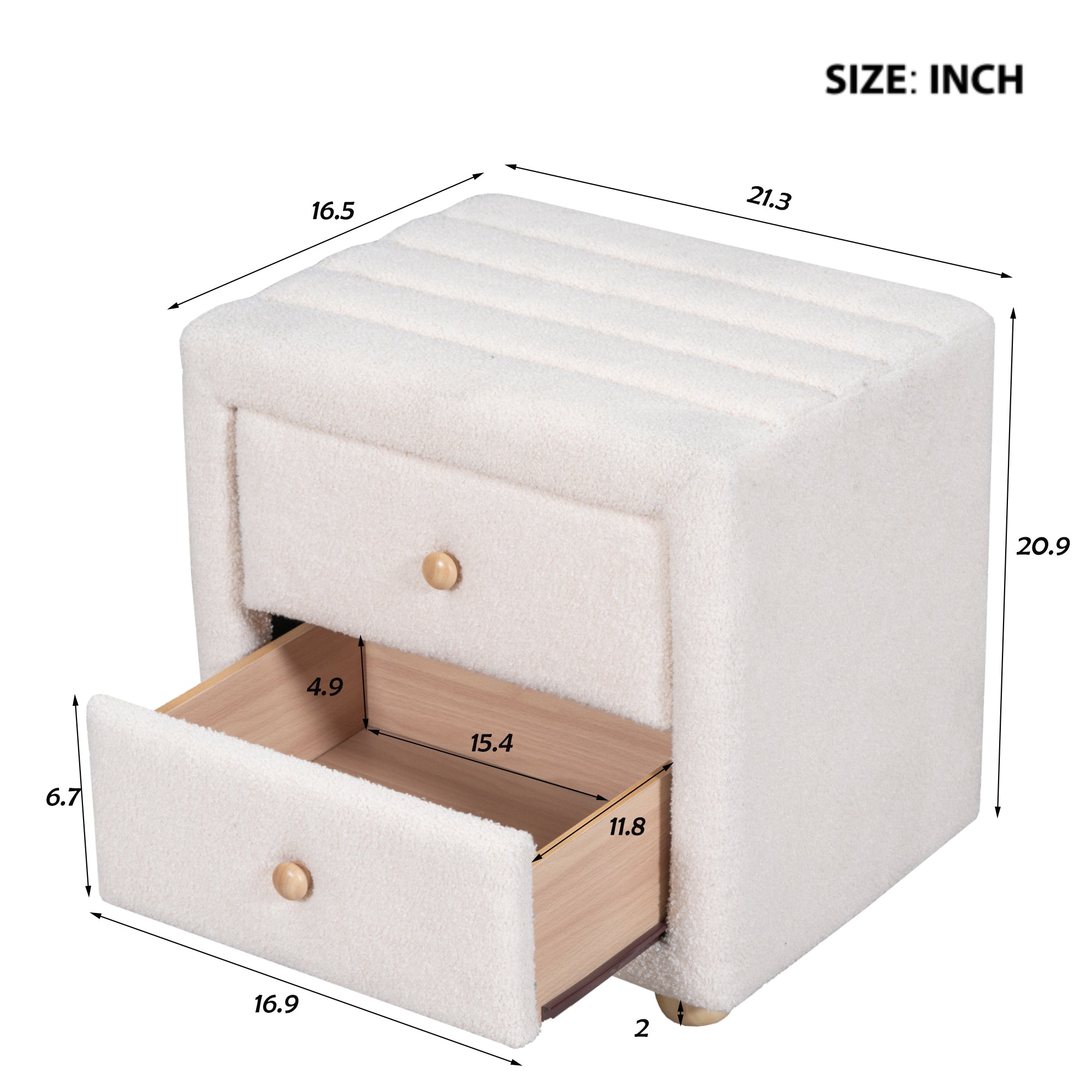 Teddy Fleece Nightstand with 2 Drawers - Beige