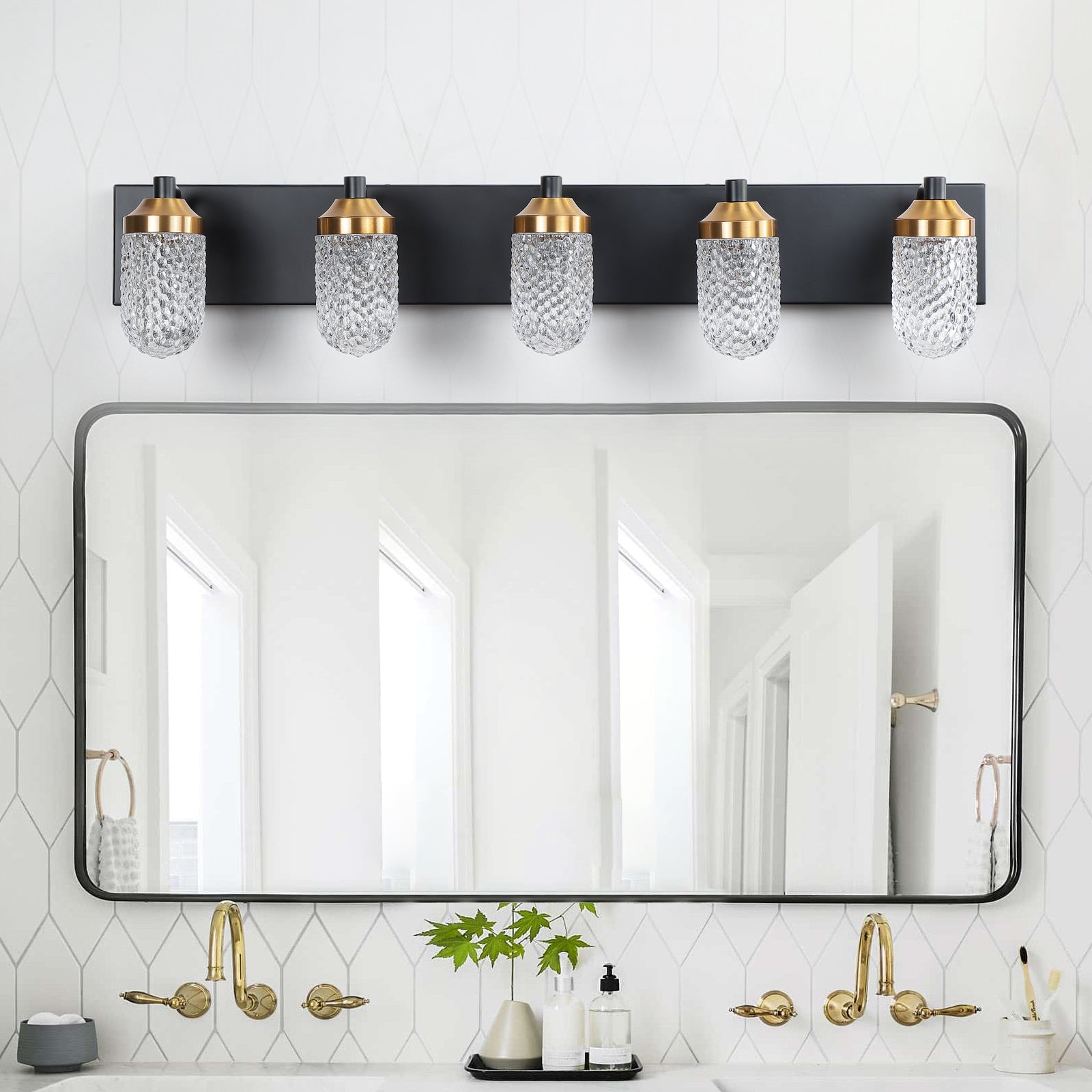 Vanity Lights With 5 LED Bulbs For Bathroom Lighting - Black