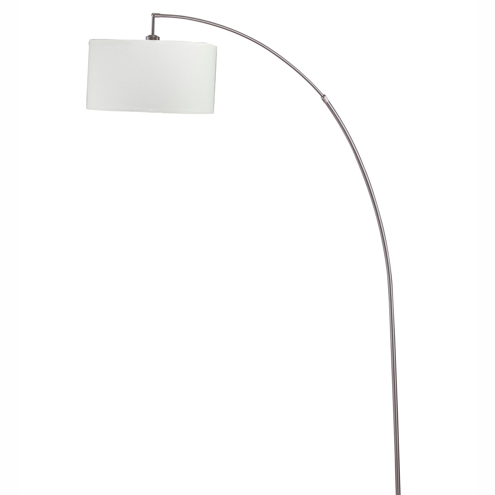 86" Tall Metal Floor Arc Lamp, White and Brushed Silver