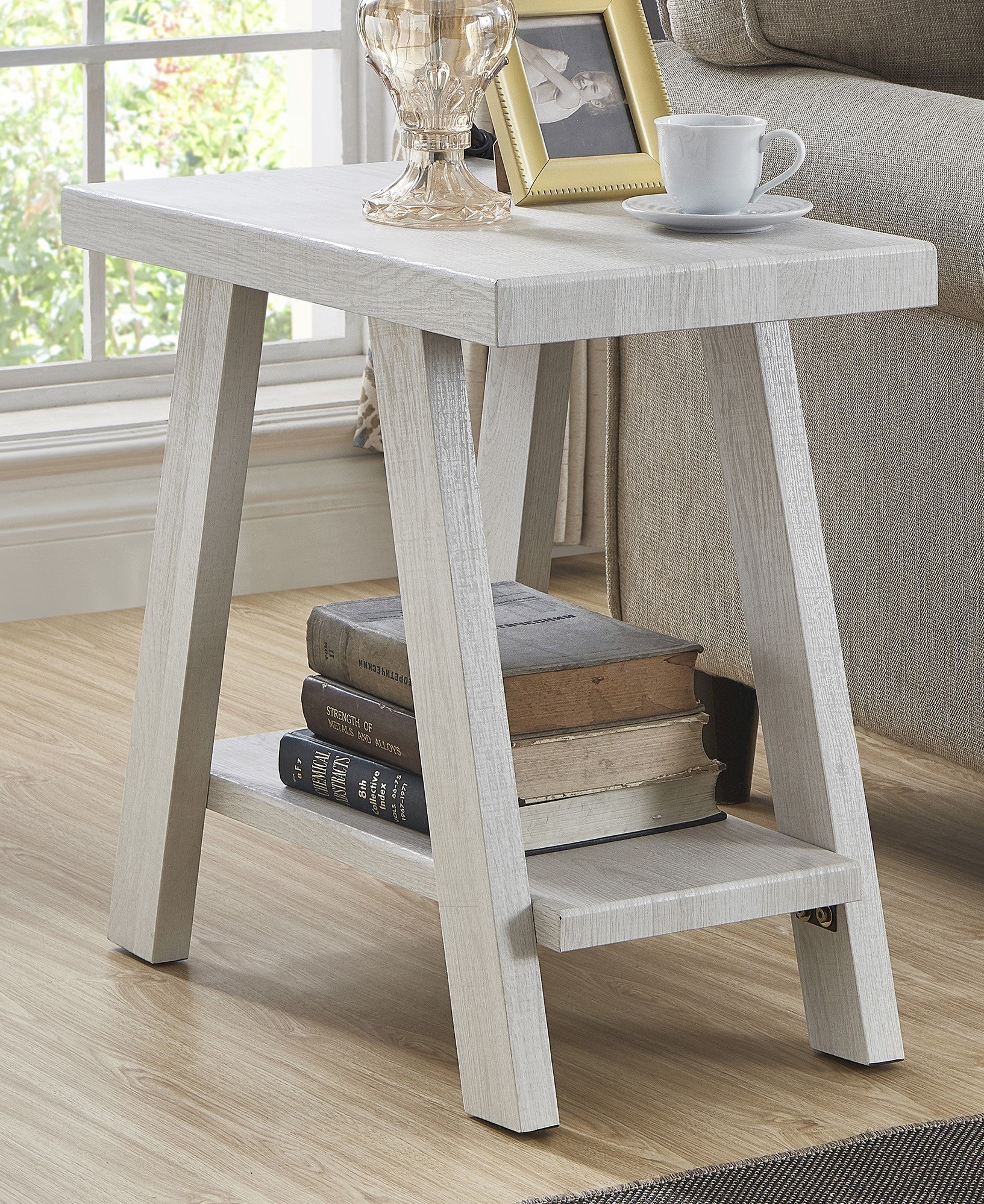 Contemporary Wood Shelf Side Table - White Finish