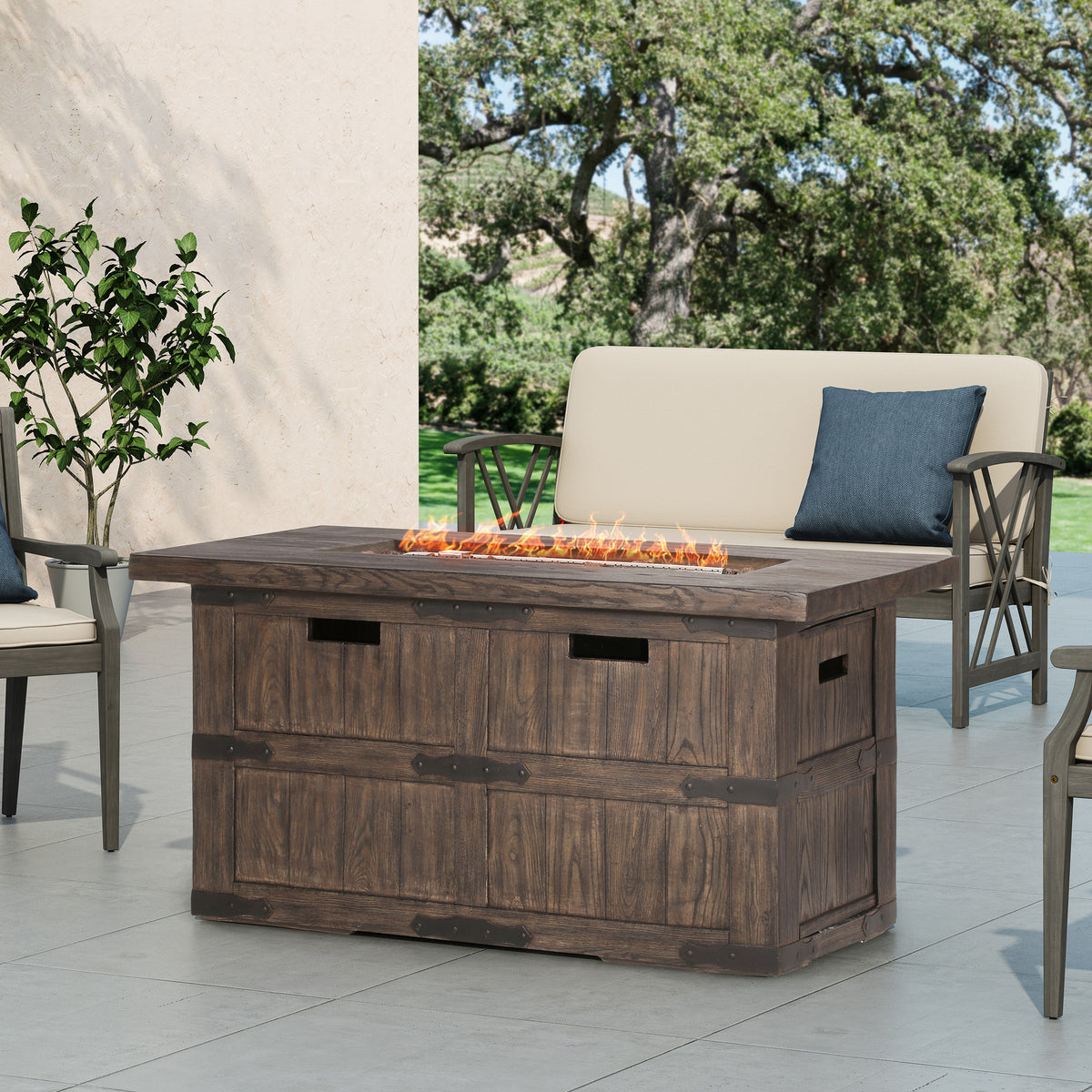 Rectangle Fire Pit - 40,000 BTU Tank inside - Brown