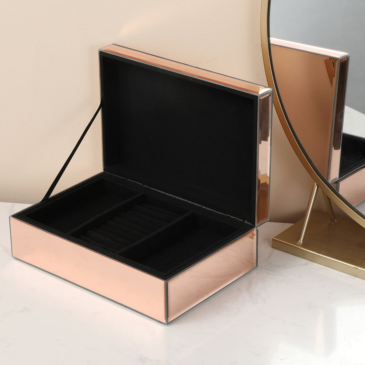 Ambrose Exquisite Jewelry Box in Rose Gold (Dividers and Gift Box Included)