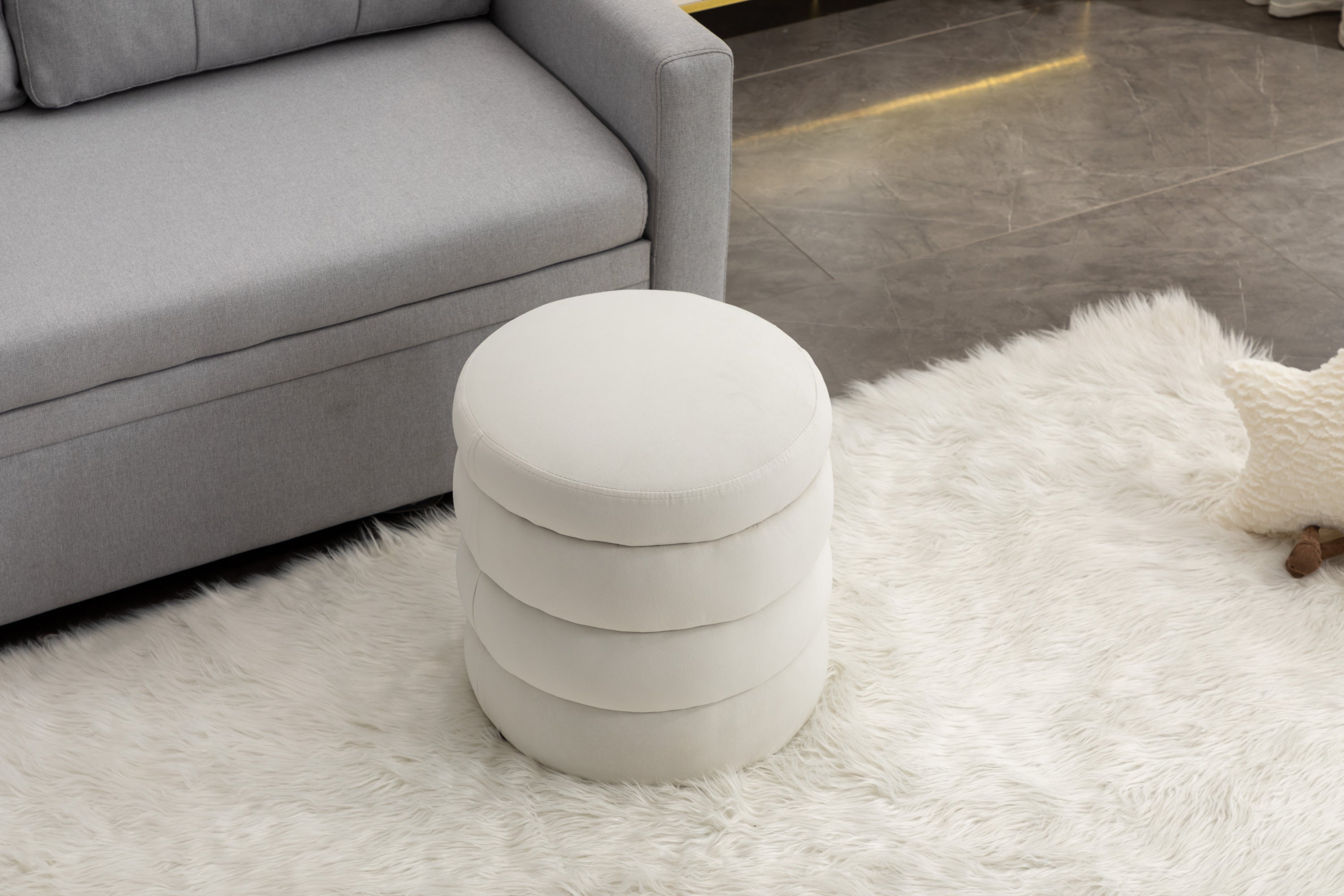 Soft Velvet  Round Ottoman Footrest Stool